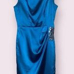 Maggy London Sleeveless Pleated Shoulder Faux Wrap Satin Dress - size 6 Photo 0