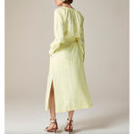 J.Crew  Cabana Dress Linen Midi Long Sleeve Pale Flax Yellow Belted Small NWT Photo 2