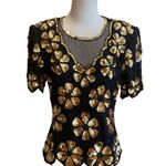 Vintage 80s Black Gold Sequin Top Beaded Formal Party Holiday M Size M Photo 0