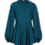 Free People Dark Green All The Time Button Up Long Sleeve Tunic Peplum Blouse Photo 3