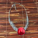 Chico's Chico’s Red Medallion Choker Necklace Seed Beads Photo 2