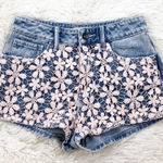 Roxy Light Pink Lace Front Acid Wash High Waisted High Rise Jean Shorts Size 1 Photo 0