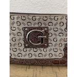 Guess Logo Clutch With Strap Brown Faux Croc Zip Up Photo 1