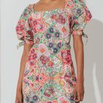 Cleobella Nadine Mini Dress Colorful Pink/Green Puff Shoulder Panama Print Med Photo 12