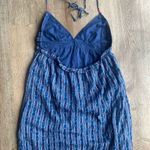 Aerie  Blue Ikat Print Halter Mini Dress Size M Boho Sheer Lined Festival Beachy Vibes Photo 2