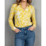 ROUJE PARIS Palmyra Long Sleeve Shirt, Yellow Watercolor Peony Print, FR44/US12 Size 12 Photo 2