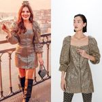 ZARA  Gold Sequin Zip Up Dress Puff Sleeves Photo 2