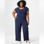 H by Halston H Halston Cardinal Red Regular Jet Set Jersey Wide-Leg Jumpsuit Lace Sleeves Photo 3