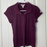 Aeropostale women’s burgundy snap button neck collared short sleeve polo shirt L Photo 0