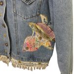Gazoz 80s Embellished Denim Jacket‎ Floral Applique Lace Trim Unique Vintage M Blue Size M Photo 2
