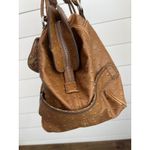 Guess Vintage 80s Large Ostrich Embossed Satchel Handbag Brown Large Lock Detail Photo 5