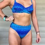 Jantzen Vintage 90s  blue metallic diamond print high cut bikini swimsuit set Photo 0