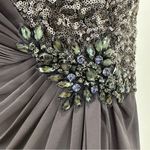 Aspeed Vintage One Shoulder Chiffon Gown Embellished Gray Medium Y2K Prom Chic Photo 6