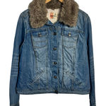 Ruff Hewn  90s Y2K Faux Fur Collar Denim Jacket Women L Blue Western Sherpa Lined Photo 0