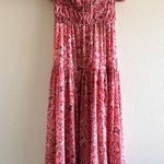 Mango  Ruched off shoulder Floral Pink Boho Dress Slit Size 4 Photo 0