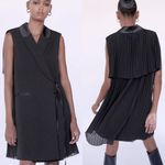 ZARA COMBINED PLEATED WRAP BLAZER DRESS BLACK NEW Photo 1