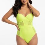One Piece Womens Medium Lime Green Ribbed Padded Push Up Underwired Swimwear Photo 0