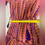 Oliphant Boho Peasant Mini Dress Ruffle Neck Smocked Pink Geometric Tassel XS Purple Photo 3