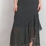Avec Les Filles Black White Polka Dot Ruffle Asymmetrical Midi Skirt Size 12 Photo 0