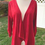 Ny Collection  Women's Red Open Front Suede Draped Cardigan Photo 3