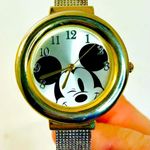Disney Mickey Mouse Silver & Gold Tone Cuff Bangle Wristwatch NEEDS BATTERY Photo 1