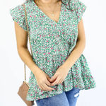 Entro  size‎ small Blooming Details Floral Top In Kelly Green BNWT Photo 0