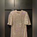 Eliza J  Silver Sequin Sheath Flutter Sleeve Mock Neck cocktail Mini dress 8 NWT Photo 10