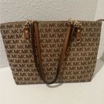 Michael Kors Jet Set East West Signature Monogram Logo Chain Tote Bag Tan Brown Photo 6