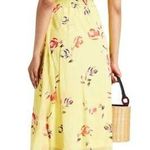 DKNY  Shirred Floral Print Crepon Midi Dress Womens 14 Yellow Flutter Sleeve Chic Photo 1