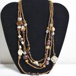 Source Unknown Golden Nugget 4 Strand Gold/Silver/Brown Tone Beaded Statement Chic Necklace Photo 0