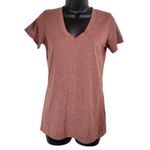 SKY AND SAND Womens T Shirt Size S V Neck Short Sleeve Red Blend Casual Top Brown Photo 2