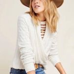 Anthropologie Maeve Sweater Rafaela Hacci Faux Wrap Surplice Cream XS Photo 0