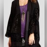 Knox Rose Boho Witchy Burnout Velvet Animal Print Fringe Black Women's Kimono Cardigan Photo 0
