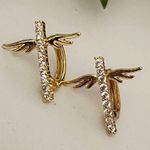 Gold Filled Huggie Hoop Earrings Cross with Wings CZ Accent Photo 0