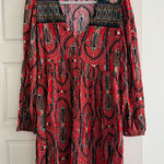 ZARA  Red Boho Paisley Mini Dress Embroidered Shoulders Size M Photo 0