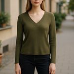 Altar'd State Womens Green Long Sleeve V-Neck Waffle Knit Ribbed Sweater Size M Photo 1