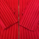 Carlisle  Vtg Heavy Ribbed Merino Wool Red Cowl Neck Button Zip Cardigan Jacket L Photo 4