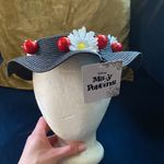Disney NWT Adult Mary Poppins Black Straw Hat Boater Hat with Cherries Flowers Photo 1