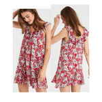 American Eagle  Dress Women Medium Red Floral Short Shift Ruffle Neck Sleeveless Photo 0