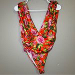 ZARA  Draped Floral Print Plunge V Neck Bodysuit Women’s Size Medium Photo 2