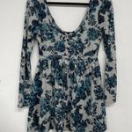 Brandy Melville Basil Lola Blue Floral Deep Scoop Neck Fit & Flare Mini Dress M Photo 0