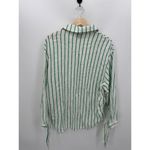 Scoop Button Down Shirt Women Medium Green Striped Linen Rayon Collar Tunic Photo 1