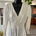 ZARA  linen blend dress long sleeve white ivory size M smocked ruffle Photo 1