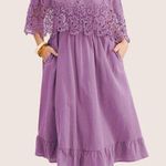 Bloomchic Solid Cold Shoulder Contrast Lace Pocket Ruffle Hem Dress Photo 1