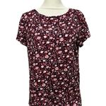 Talbots Women's Navy Red Floral Linen Cotton Short Sleeve Shirt Tie Hem Sz SP Photo 4