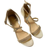 Lilly Pulitzer Maddie Gold Braided Leather Cork Platform Heels Sz 7.5 Photo 0