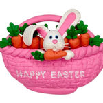 Vintage Happy Easter Bunny‎ Carrot Basket Pin Brooch Holiday Spring Jewelry Pink Photo 0