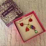 Betsy Johnson Rainbow Necklace Red Heart Earrings Set Photo 1