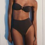 ZARA Bandeau Bikini Top and High-Waisted Bikini Bottom Set in Dark Brown Photo 0
