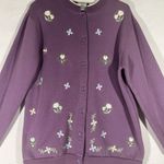 BAXTER & WELLS LARGE EMBROIDERED FLORAL CARDIGAN COTTAGECORE LAVENDER PREOWNED Purple Photo 5